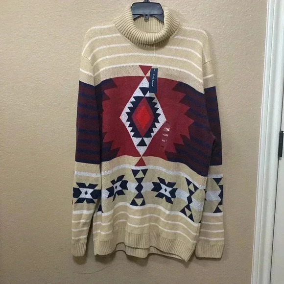 Men’s NWT Club Room Aztec Tribal Turtleneck Knit Pullover Sweater B2 Size XXL - Picture 2 of 13